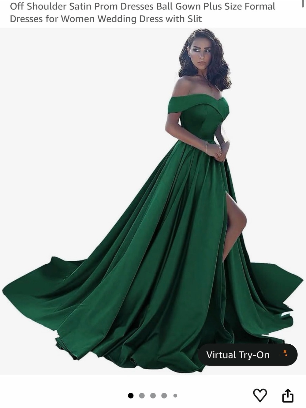 Off-Shoulder Emerald Green Satin Ball Gown Dress